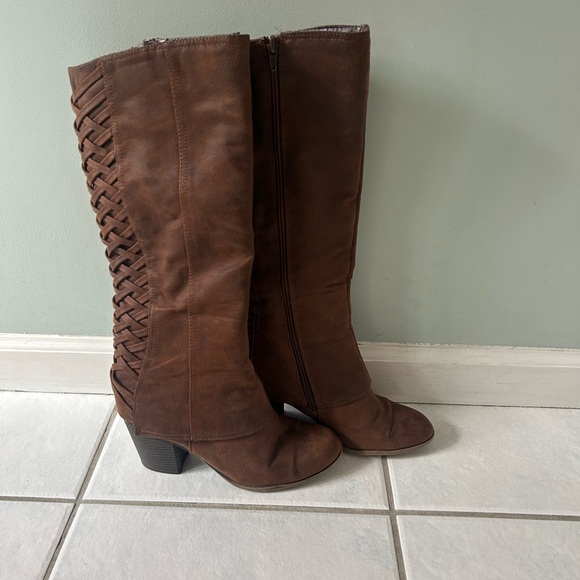 Furgalicious Women's Brown Braided Shaft Mid-Calf Boots - Picture 2 of 10
